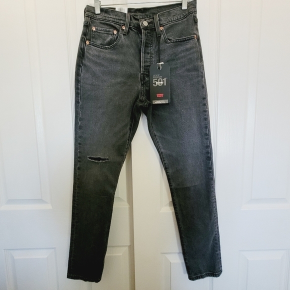 Levi’s 501 Womens High Rise Skinny Black Jeans size 24 Dark Wash Distressed New - Picture 1 of 7